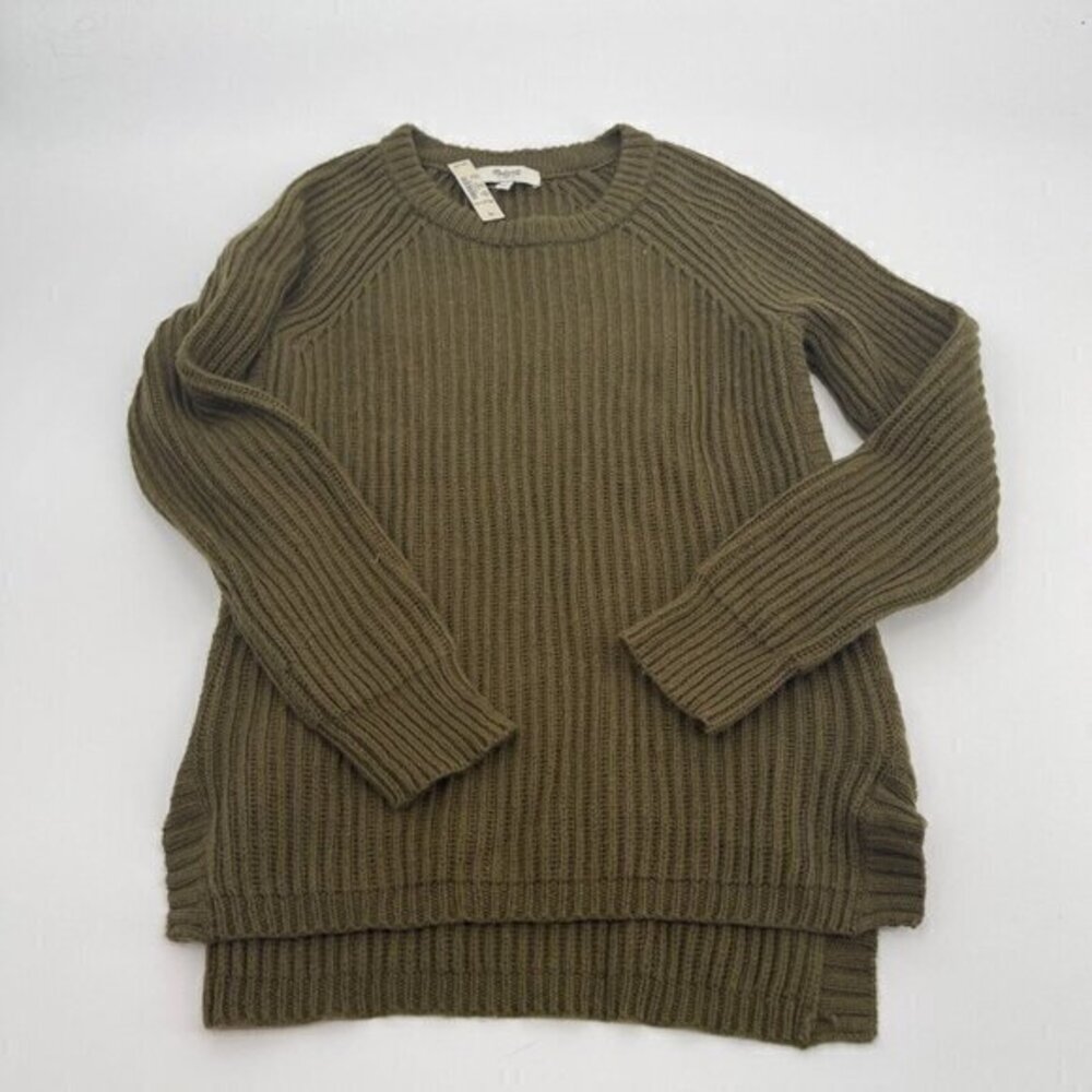 Madewell Sweater XS Womens Green Side Zip Casual Knit Crew Neck Preppy Casual